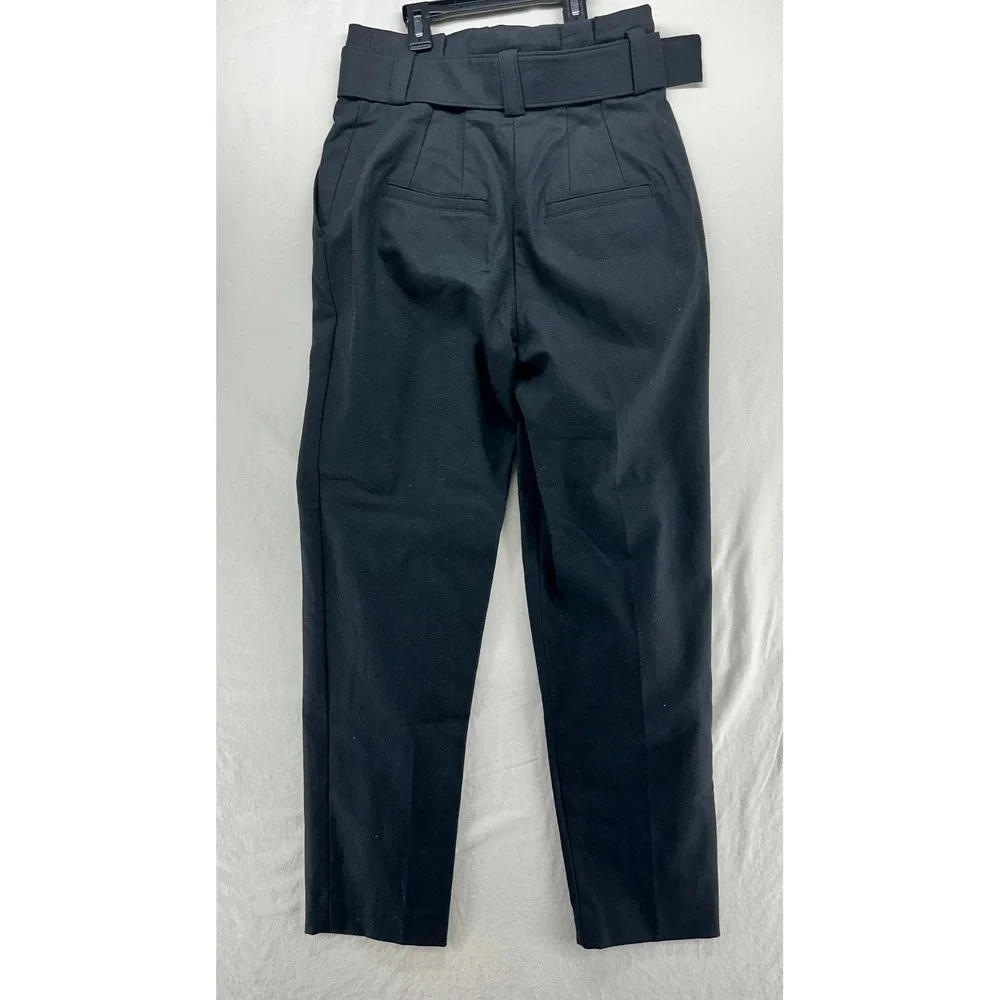 ALC Black High Waisted Belted Tapered Trousers Gold D-Ring Pleated Pants Size 2